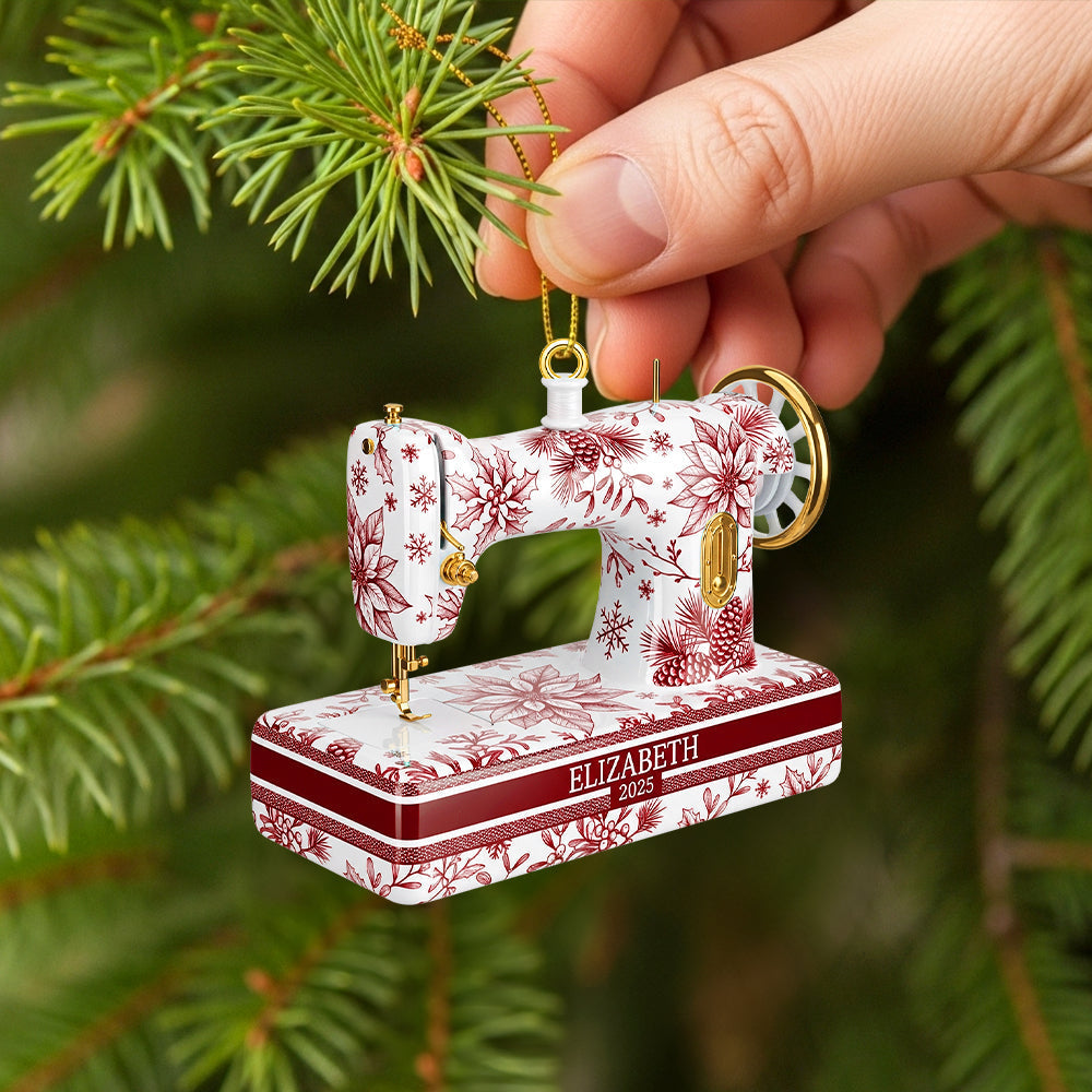 "Sewing is Love: Personalize Your Keepsake" - Sewing Toile de Jouy Acrylic Ornament - Unique Gift for Crafters and Sewing Enthusiasts Ornament PopCulturePrints