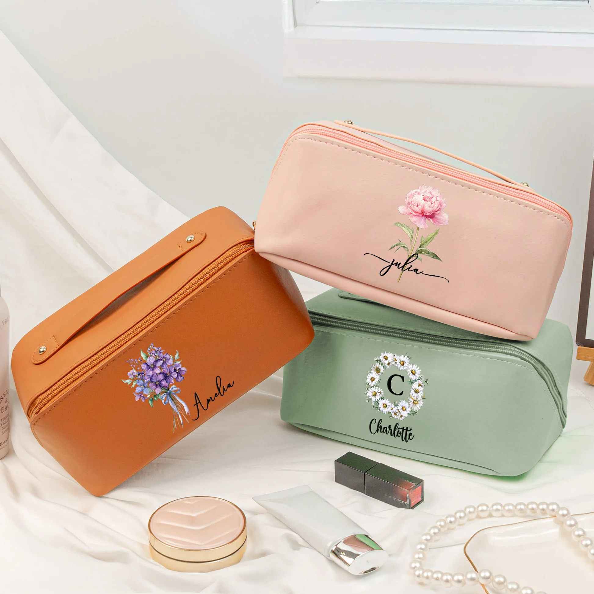 Personalized Makeup Bag for Women with Floral Design - Perfect for Travel or Daily Use Bag MagicInPrints