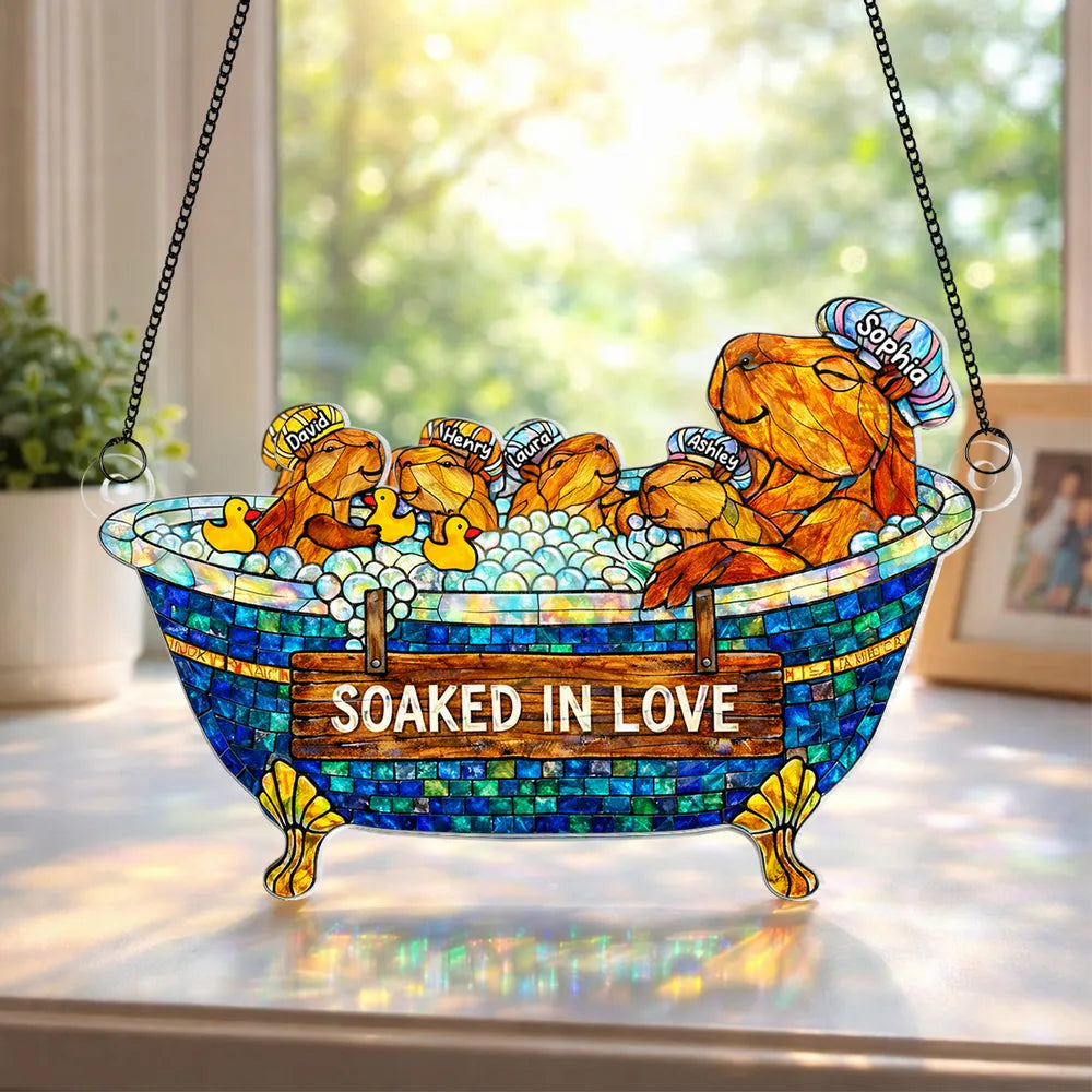 Personalized Capybara Family Sun Catcher - Soaked in Love for Home Decor Ornament MagicInPrints