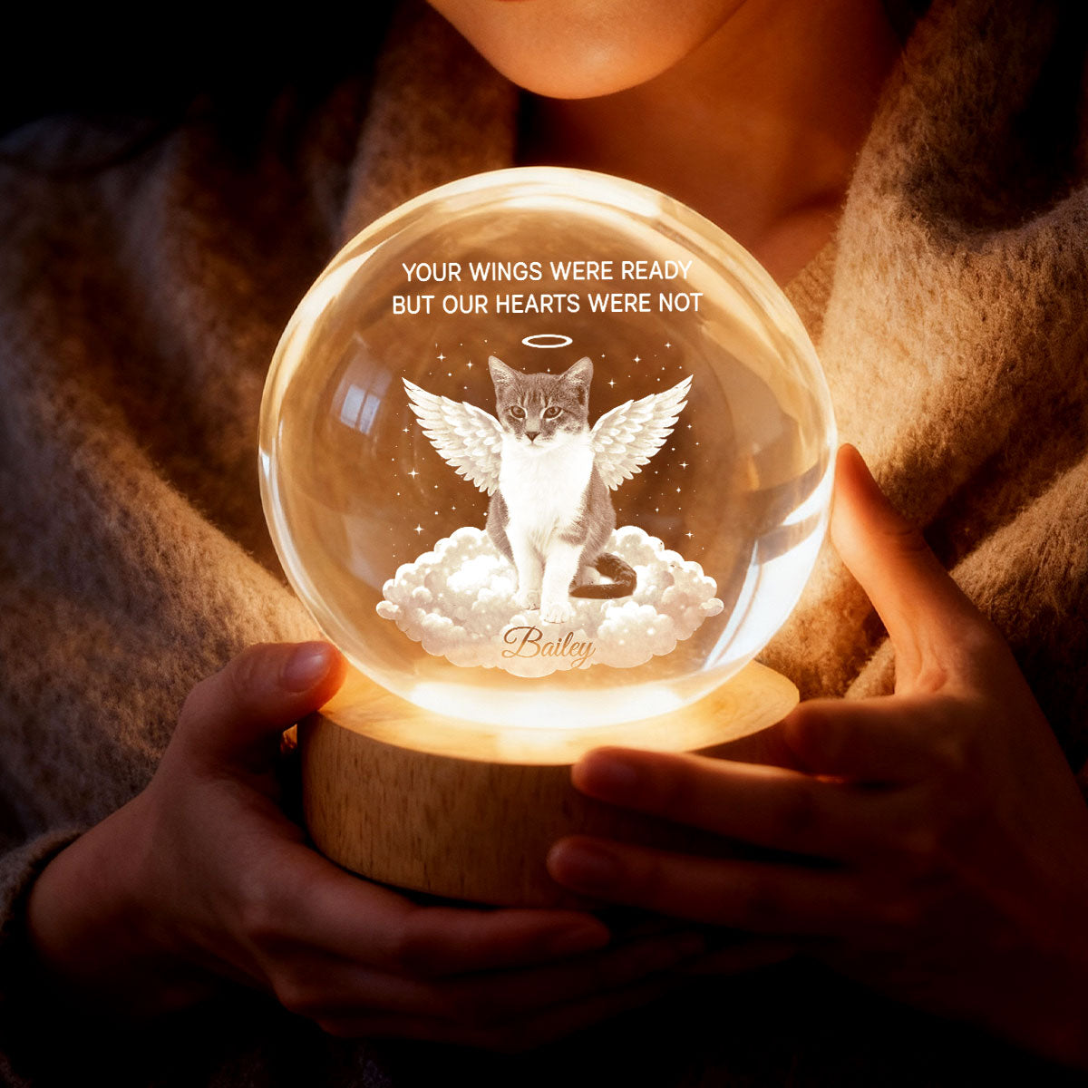 Personalized Pet Memorial Crystal Ball Light for Cat Lovers - Sentimental Keepsake Lamp MagicInPrints