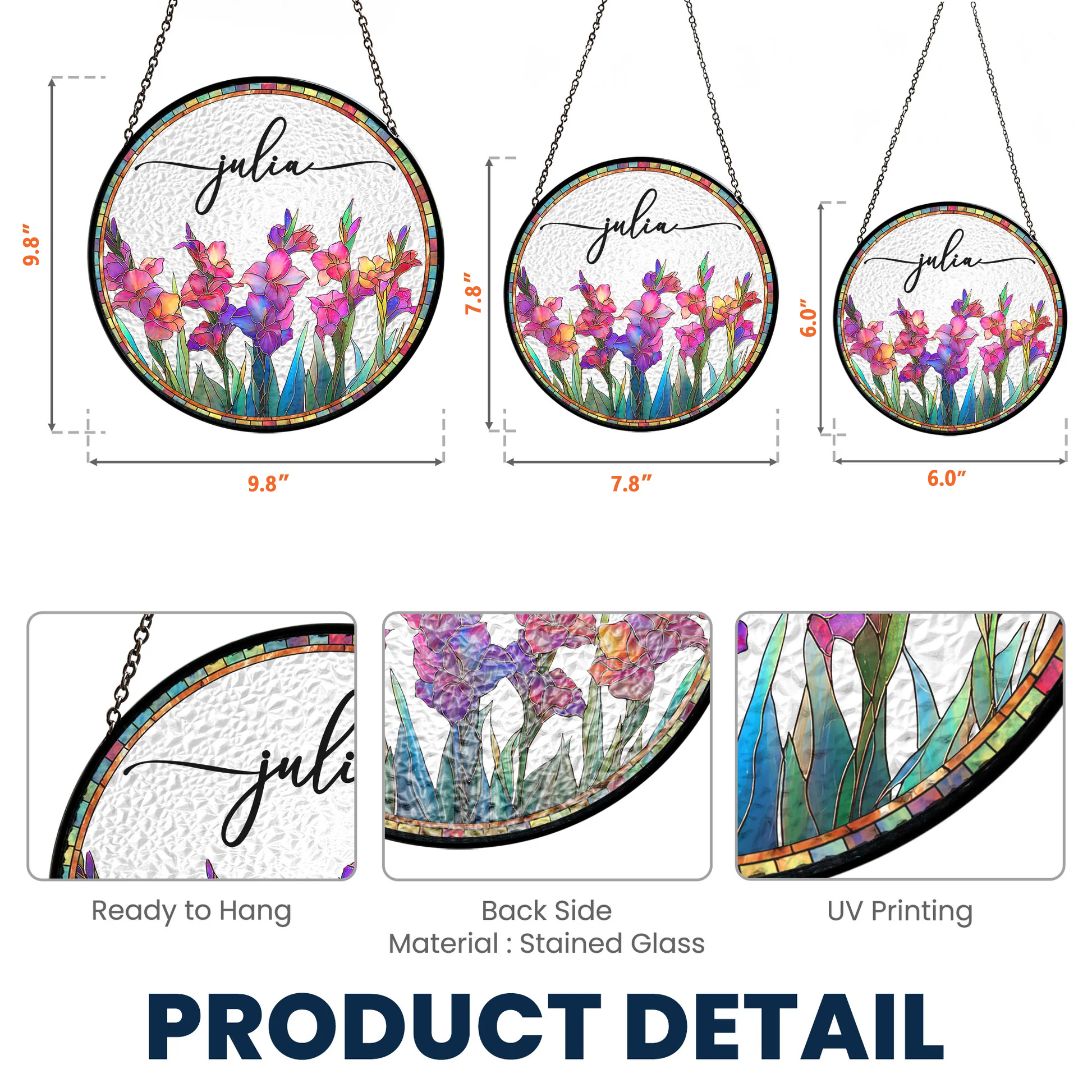 Personalized Stained Glass Window Hanging for Home Decor - Custom Name Floral Art Ornament MagicInPrints