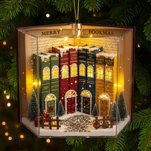 Load image into Gallery viewer, “Celebrate Literature This Christmas!” - Book Town In A Jolly Christmas Night Acrylic Ornament, Personalized Gift for Book Lovers Ornament MagicInPrints
