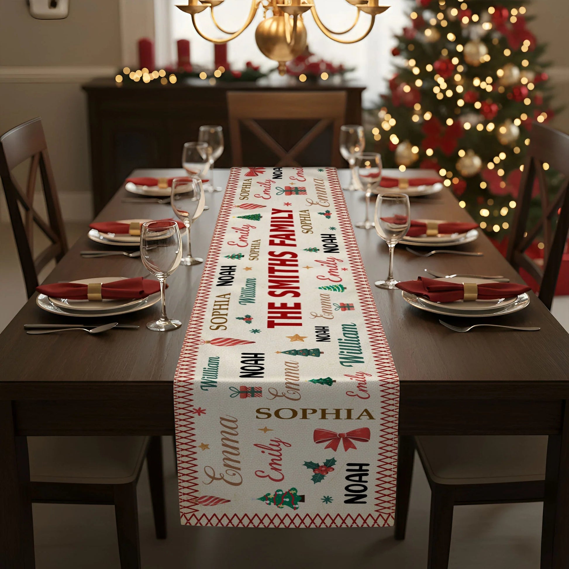 Personalized Christmas Table Runner for Families - Festive Holiday Decor Kitchen Supplies MagicInPrints