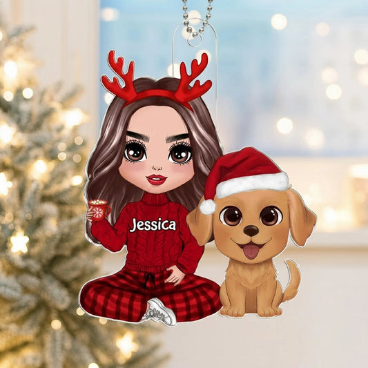Personalized Christmas Ornament for Pet Lovers - Custom Name with Cute Dog and Girl Design Ornament MagicInPrints