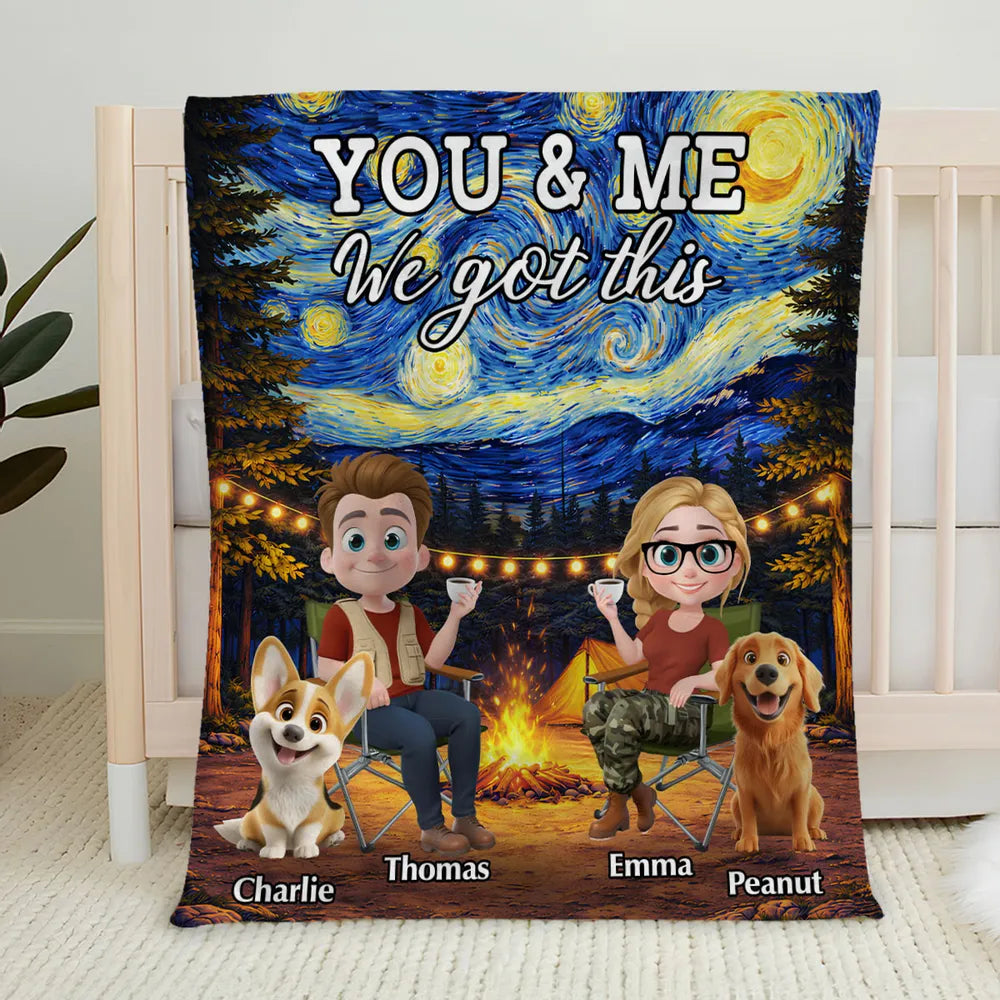 Personalized Camping Blanket for Couples with Pets - Cozy Outdoor Adventure Blanket MagicInPrints