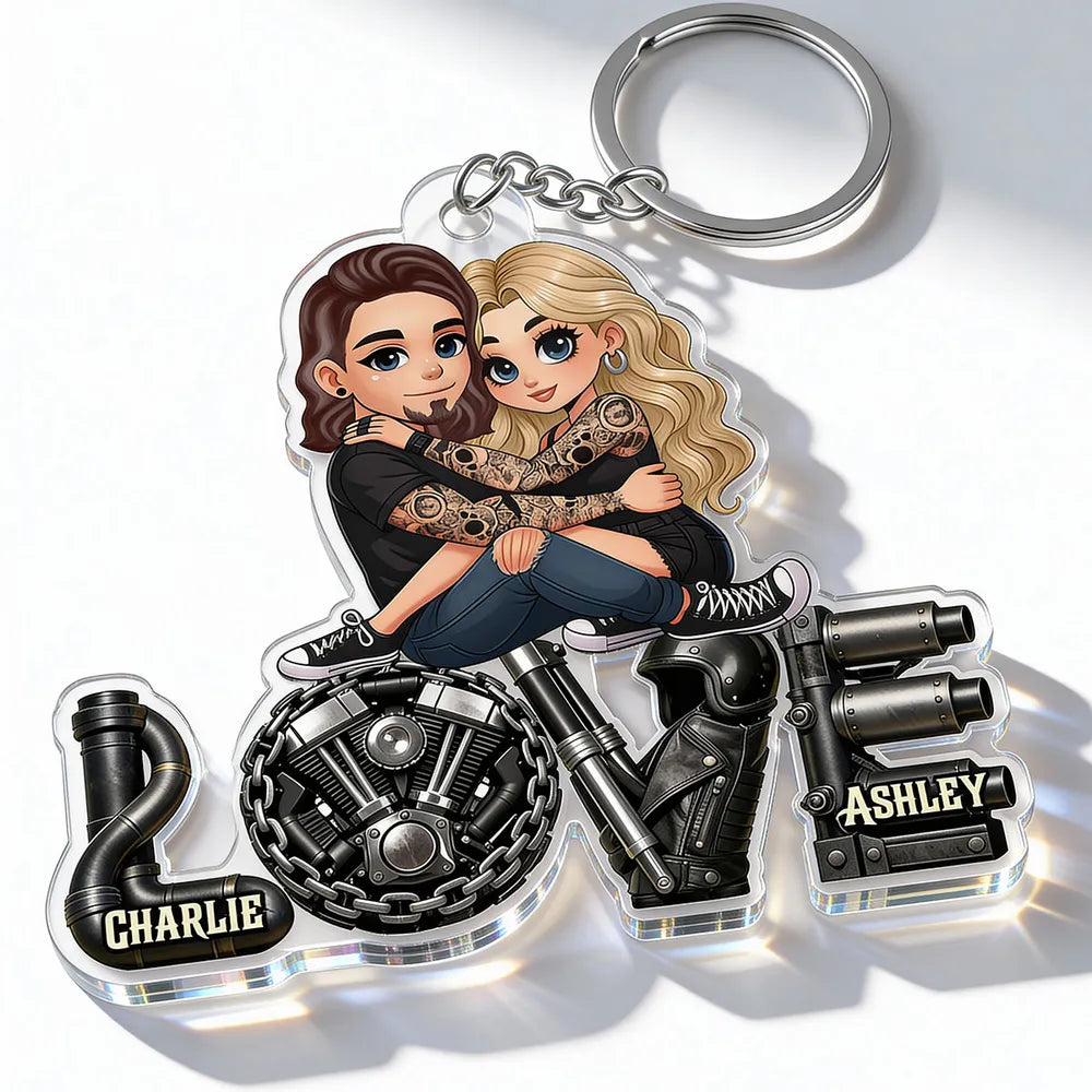 Custom Couple Keychain for Bikers with Names - Romantic Gift Keychain MagicInPrints