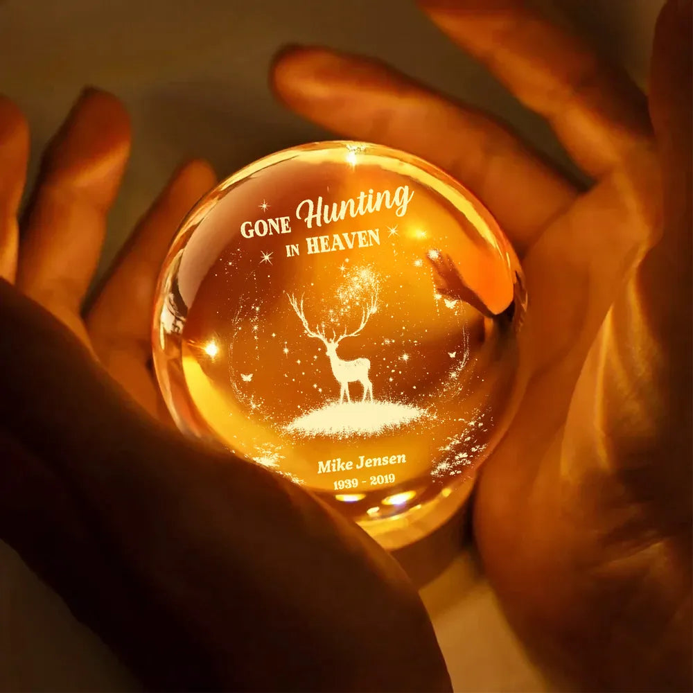 Personalized Memorial LED Crystal Ball Lamp for Hunters - Remembrance Gift Lamp MagicInPrints