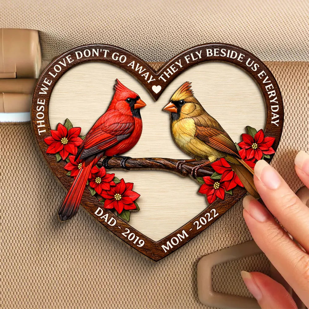 Personalized Memorial Heart Plaque with Cardinal and Flowers - Remembrance Gift Car Hanger MagicInPrints