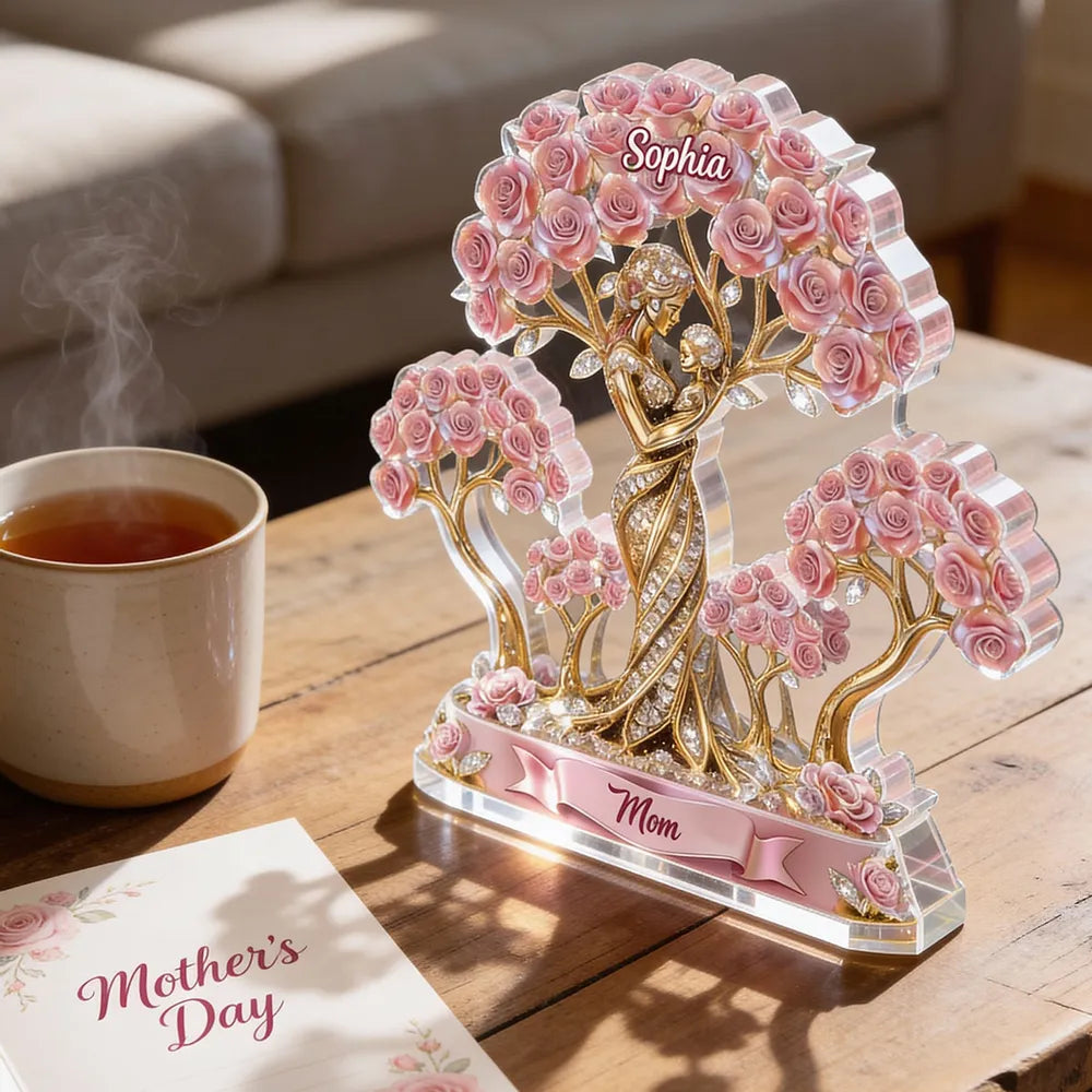 Personalized Rose Tree Sculpture for Mom - Elegant Mother's Day Gift Plaque MagicInPrints