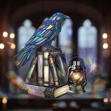 Load image into Gallery viewer, “Illuminate Your Reading Nook” - Raven on Books Gothic Suncatcher Ornament - Personalized Gift for Book Lovers Ornament MagicInPrints
