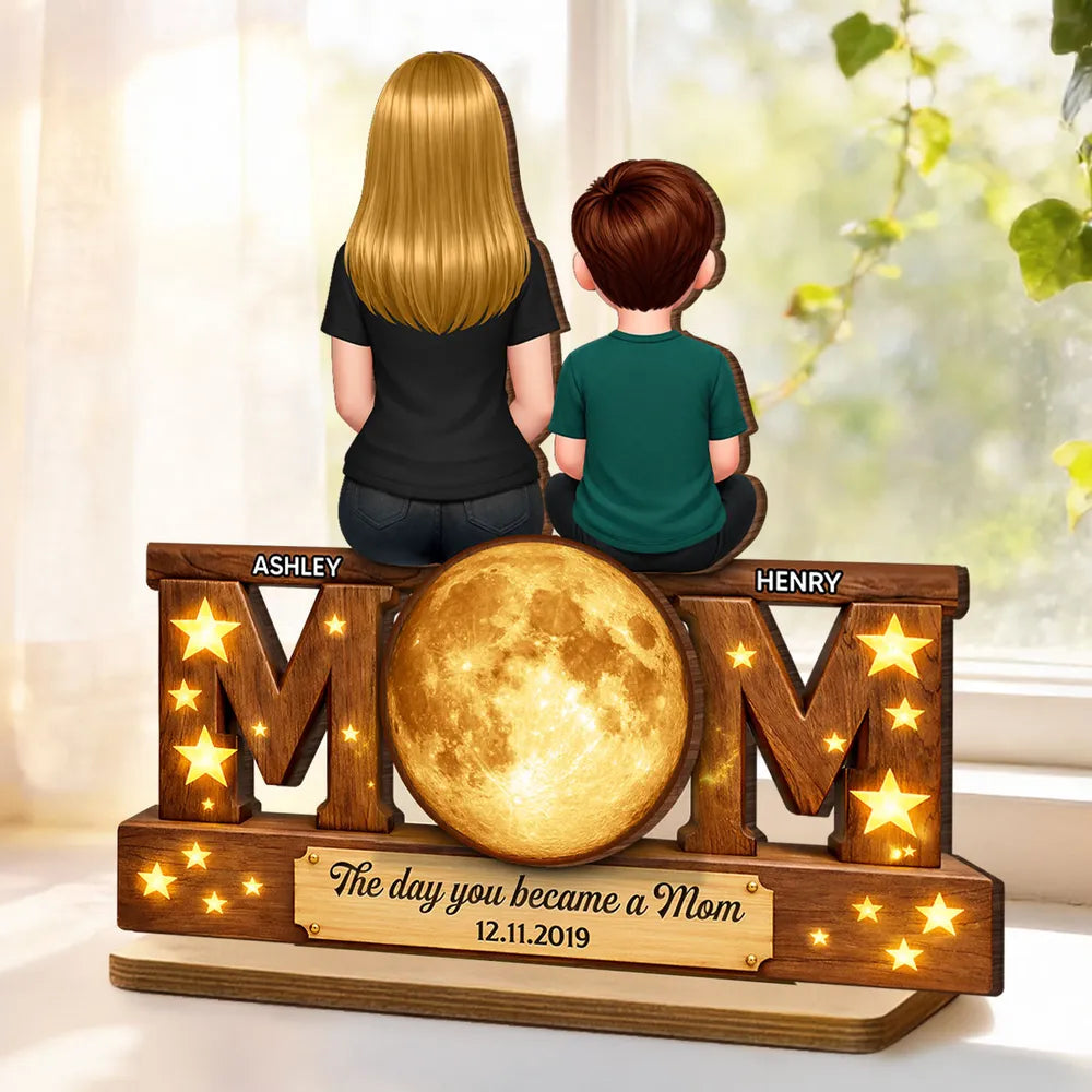 Personalized Mother-Daughter Wooden Plaque with Moon - Mother's Day Gift Plaque MagicInPrints