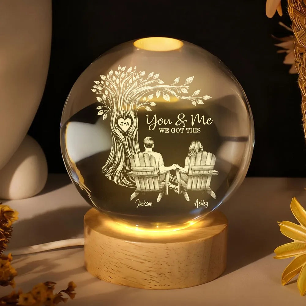 Personalized LED Crystal Night Light for Couples - Romantic Gift Lamp MagicInPrints