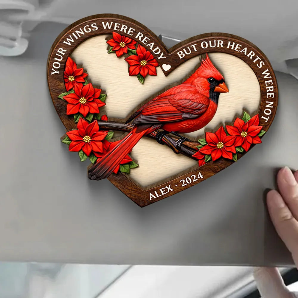 Personalized Memorial Heart Plaque with Cardinal and Flowers - Remembrance Gift Car Hanger MagicInPrints