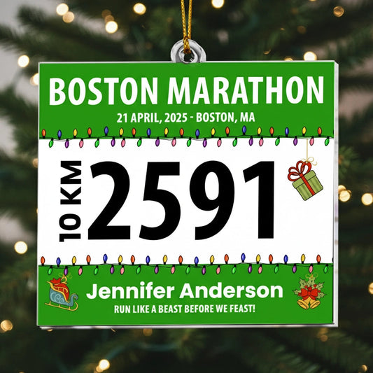 Custom Christmas Marathon Bib Ornament for Runners - Holiday Keepsake Ornament MagicInPrints