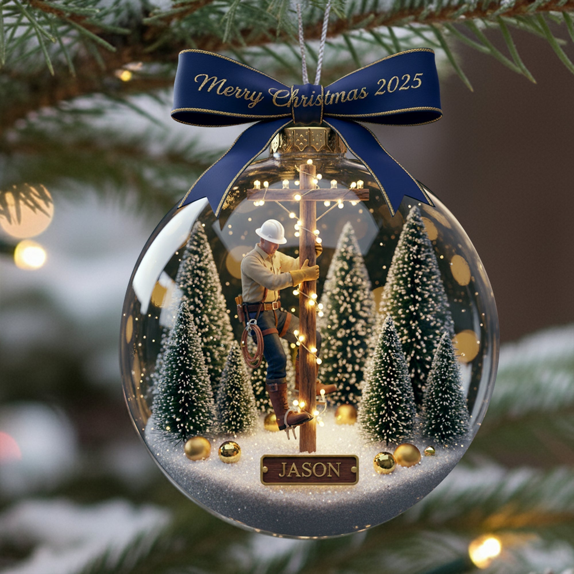 Celebrate the Spirit of Lineman - Personalized Christmas Ornament Ornament MagicInPrints