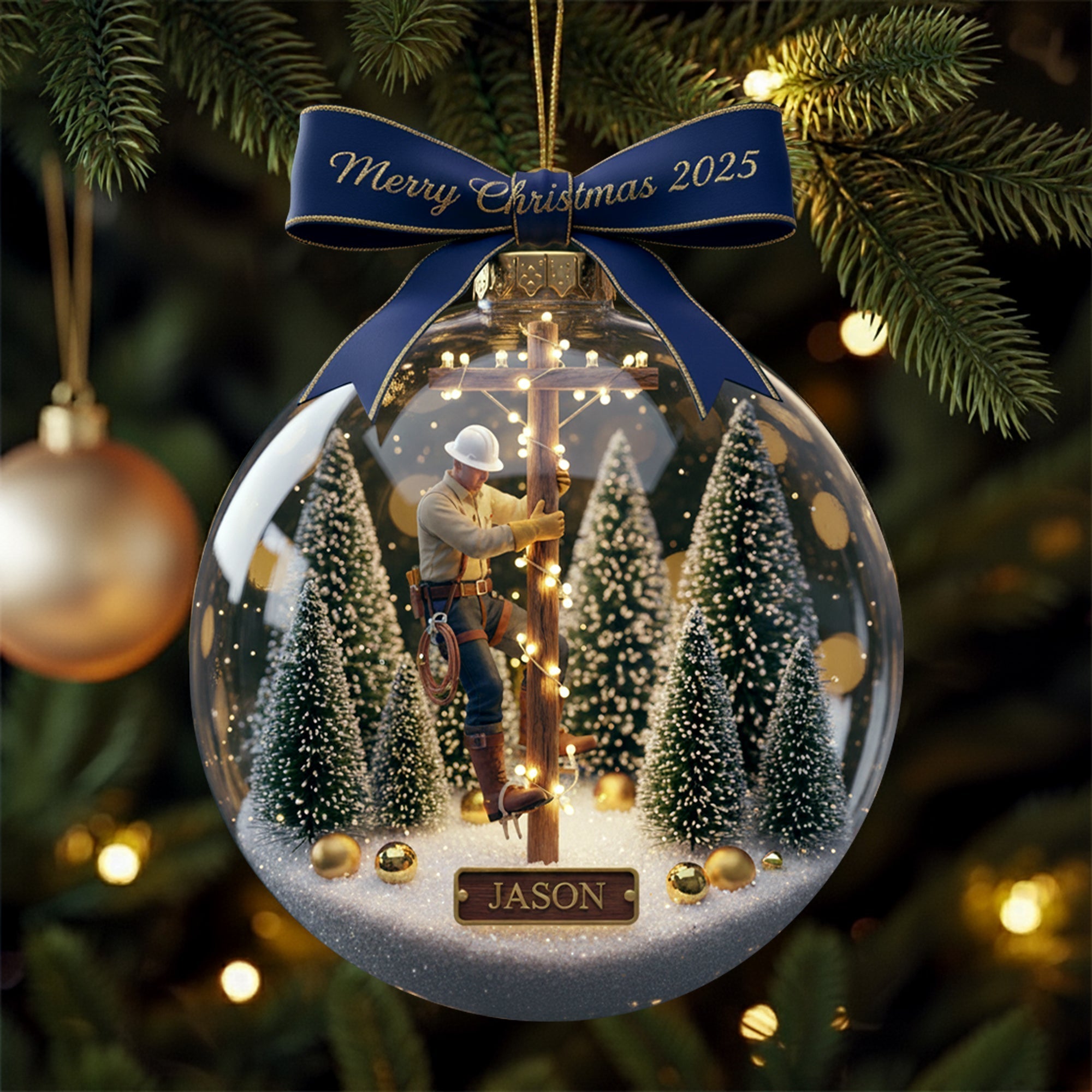 Celebrate the Spirit of Lineman - Personalized Christmas Ornament Ornament MagicInPrints