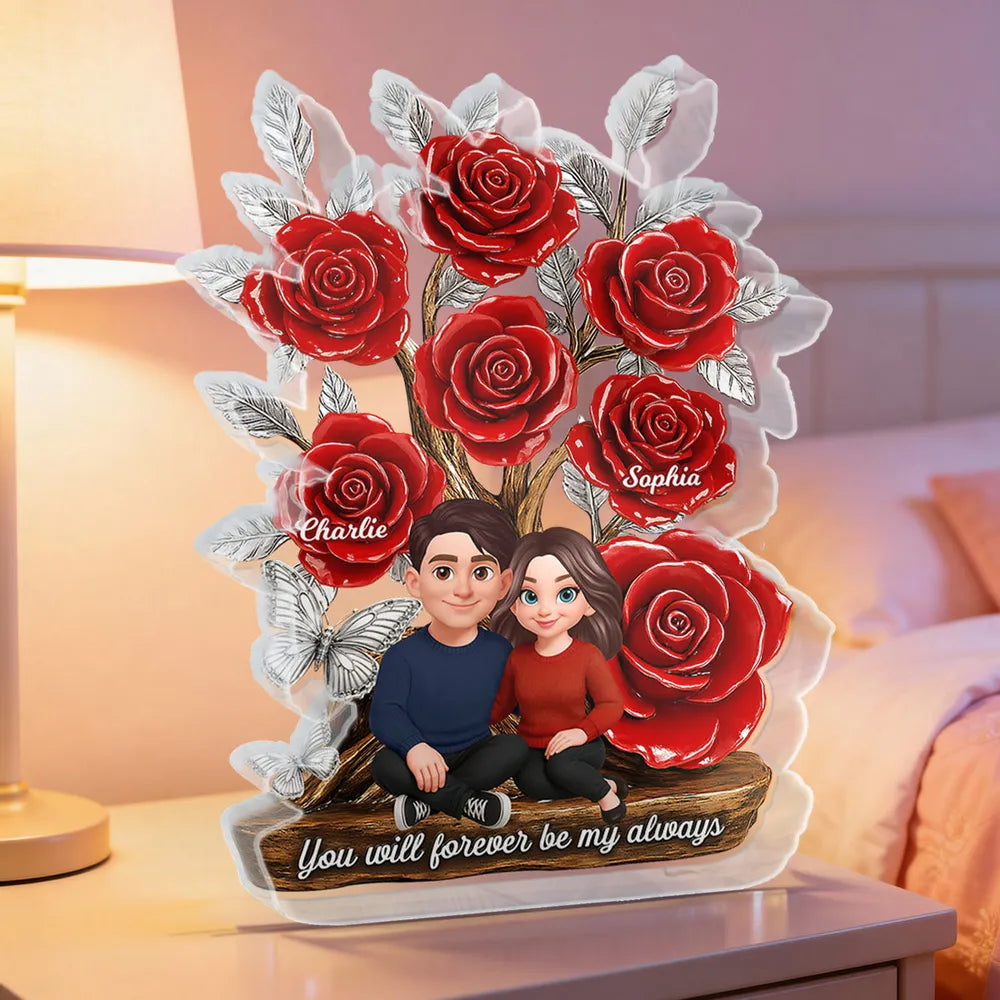 Personalized Couple Rose Display for Anniversary - Custom Names & Date Plaque MagicInPrints