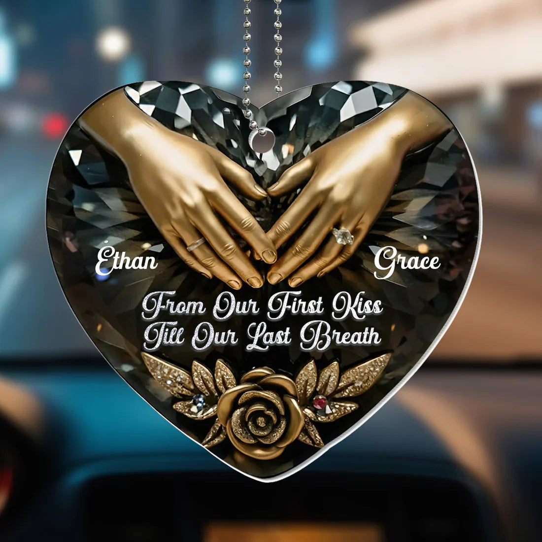 Personalized Heart Car Ornament for Couples - Romantic Keepsake Gift Car Hanger MagicInPrints