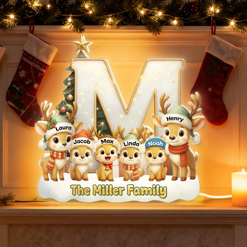 Personalized Family Reindeer Christmas Light Decor - Holiday Home Display Plaque MagicInPrints