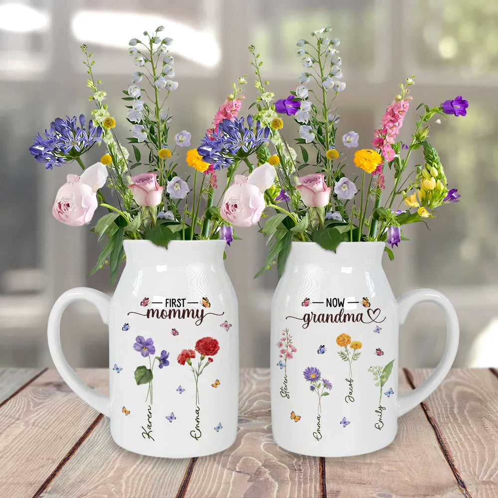 Personalized Ceramic Mug for Mom and Grandma - Floral Design Gift Vase MagicInPrints