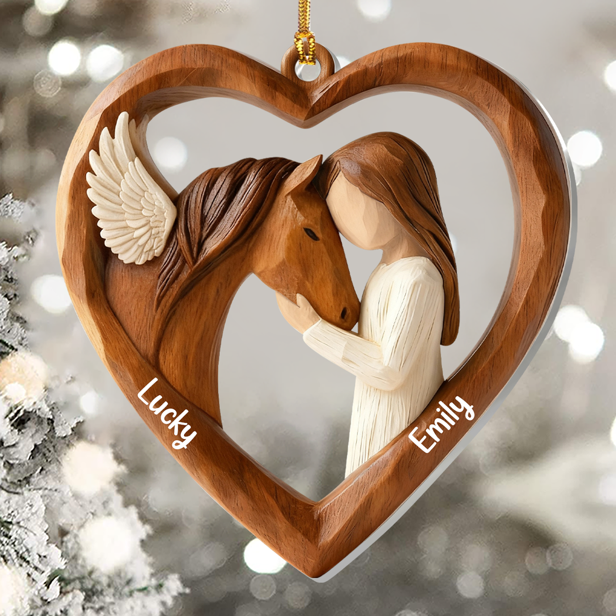 Personalized Heart-Shaped Wooden Ornament for Horse Lovers - Christmas Gift Ornament MagicInPrints