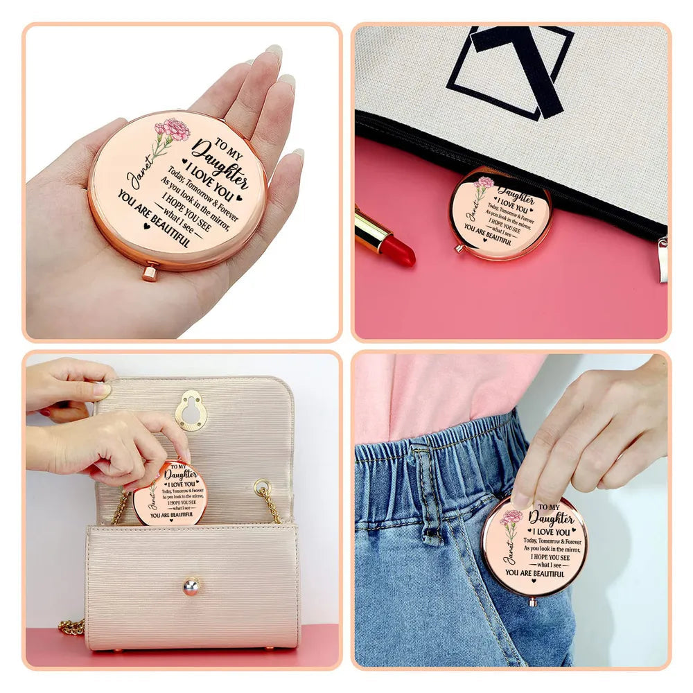 Personalized Compact Mirror for Daughter - Sentimental Gift with Engraved Message Beauty Tools MagicInPrints