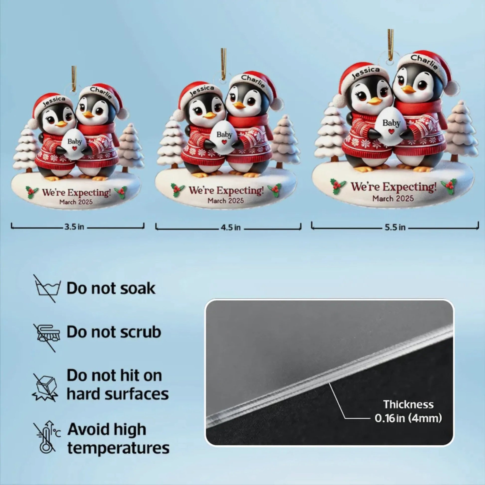 Personalized Penguin Family Christmas Ornament for Expecting Parents - Baby Announcement 2025 Ornament MagicInPrints
