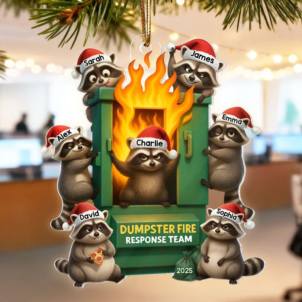 Personalized Raccoon Dumpster Fire Ornament for Family Humor - Christmas 2025 Ornament MagicInPrints