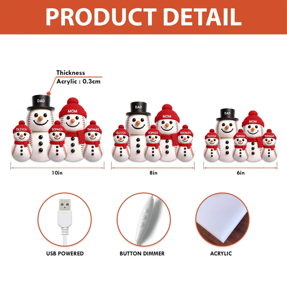 Personalized Snowman Family LED Light Decor for Christmas - Custom Names Plaque MagicInPrints