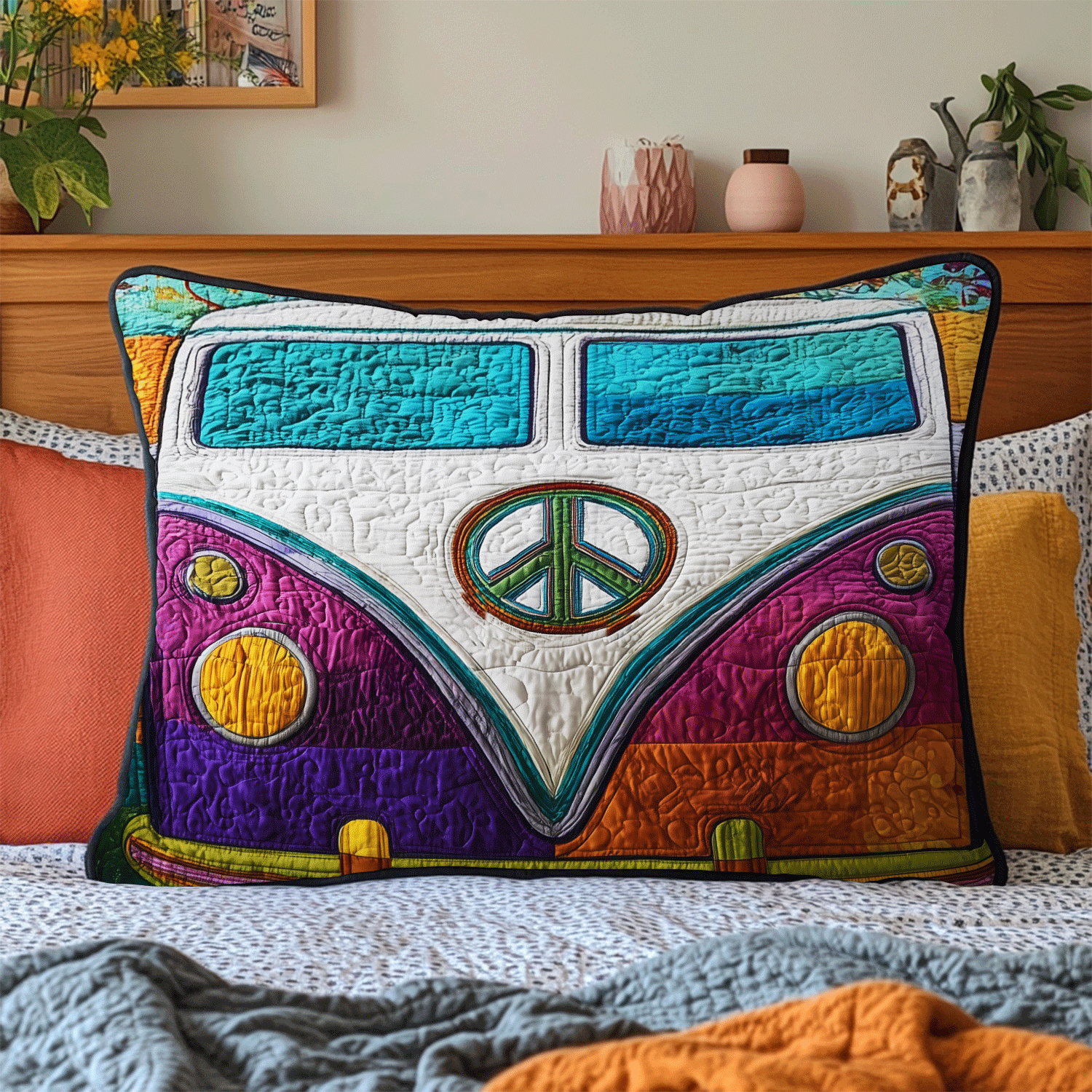 Spread Love and Peace – Personalized Quilted Bedding Pillow Case – Gift for Hippie Friends Quilted Bedding Pillow Case MagicInPrints