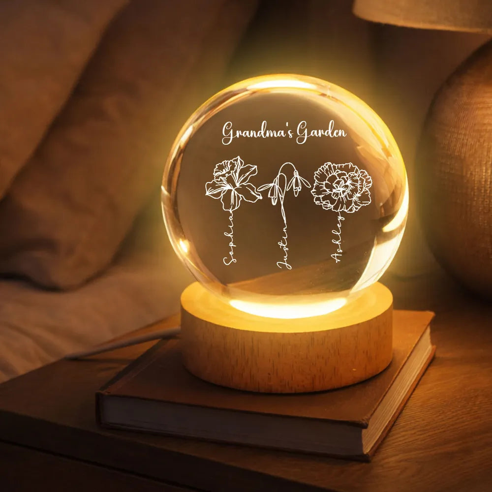 Personalized LED Crystal Ball for Grandma - Garden Design Gift Lamp MagicInPrints