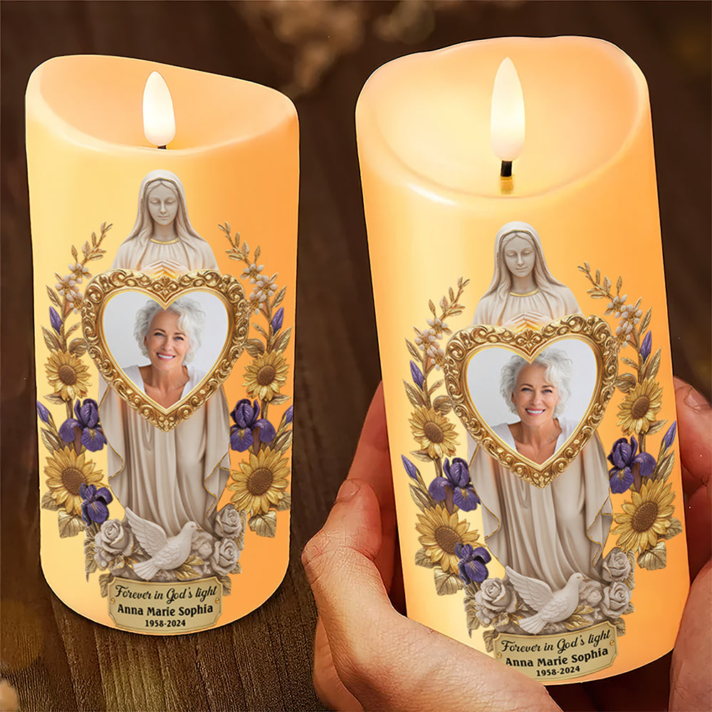 "Forever in God's Light" - Custom Photo Memorial LED Candle - Meaningful Gift for Loved Ones Led Candle PopCulturePrints