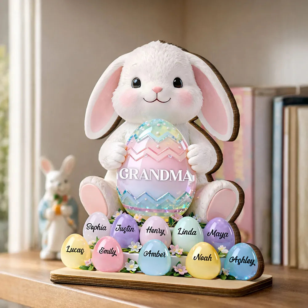 Personalized Easter Bunny Figurine for Grandma - Family Names Display Plaque MagicInPrints