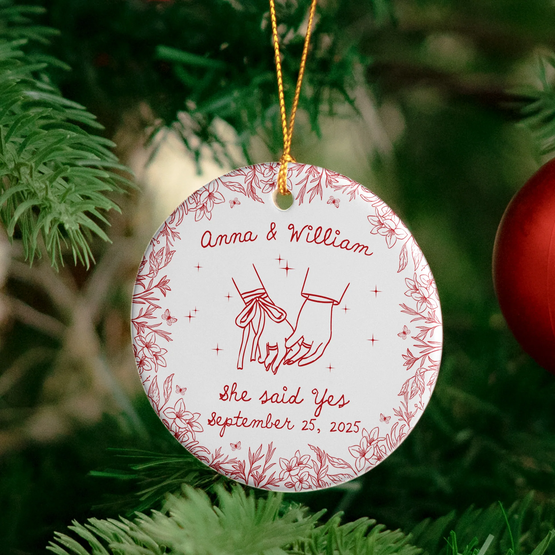 Personalized Ceramic Ornament for Couples - Engagement and First Christmas Keepsake Ornament MagicInPrints
