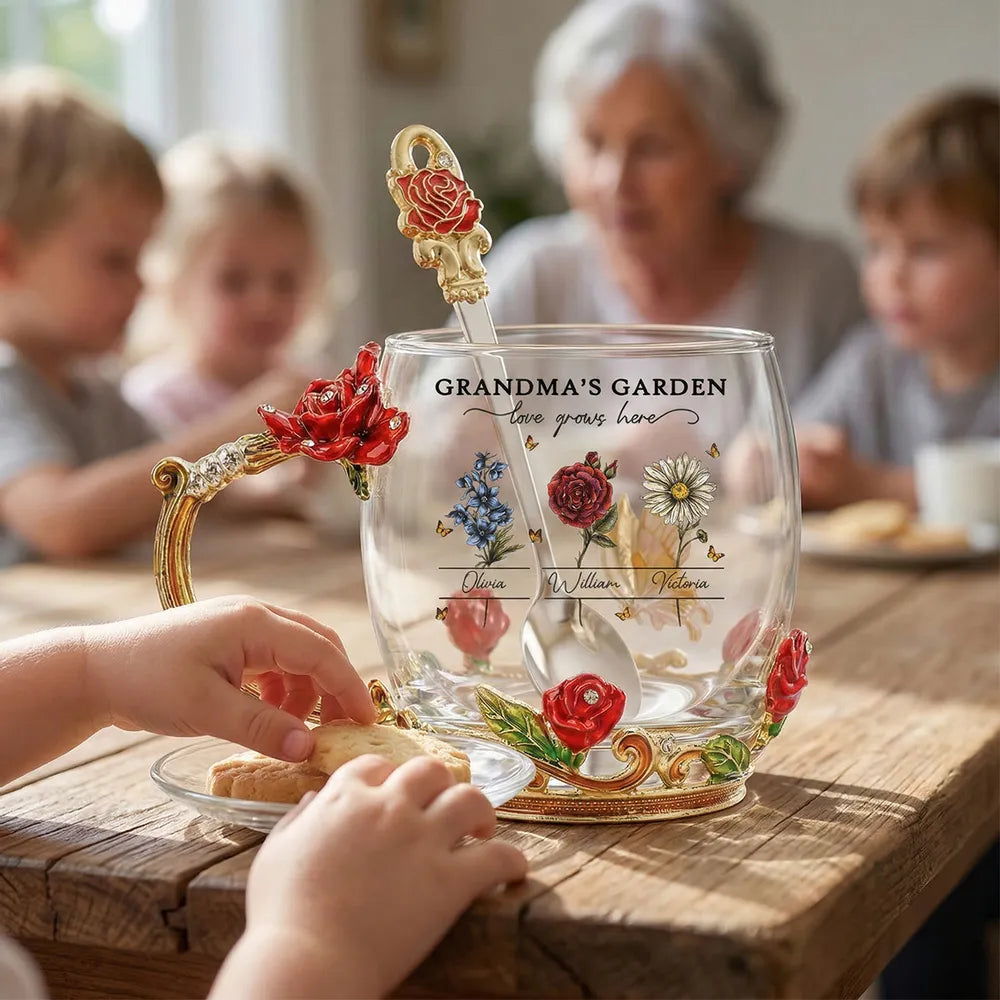 Personalized Grandma's Garden Glass Mug with Floral Design - Perfect Gift for Grandmother Cup MagicInPrints