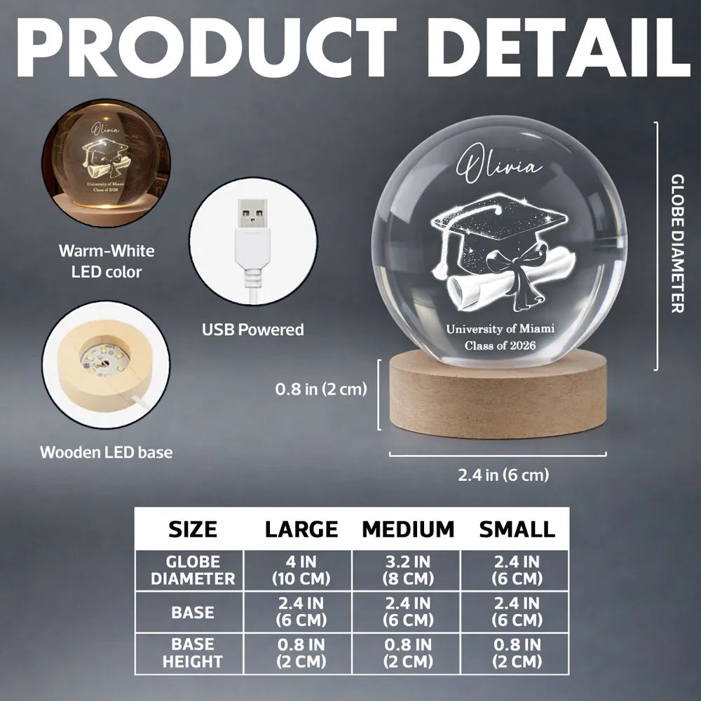 Personalized Graduation Crystal Ball for University Students - Class of 2026 Gift Lamp MagicInPrints