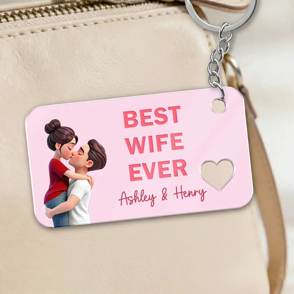 Personalized Keychain for Wife with Heart Design - Romantic Gift Keychain MagicInPrints
