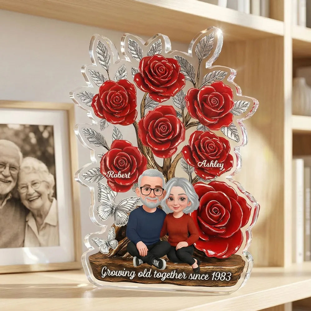 Personalized Couple Rose Display for Anniversary - Custom Names & Date Plaque MagicInPrints