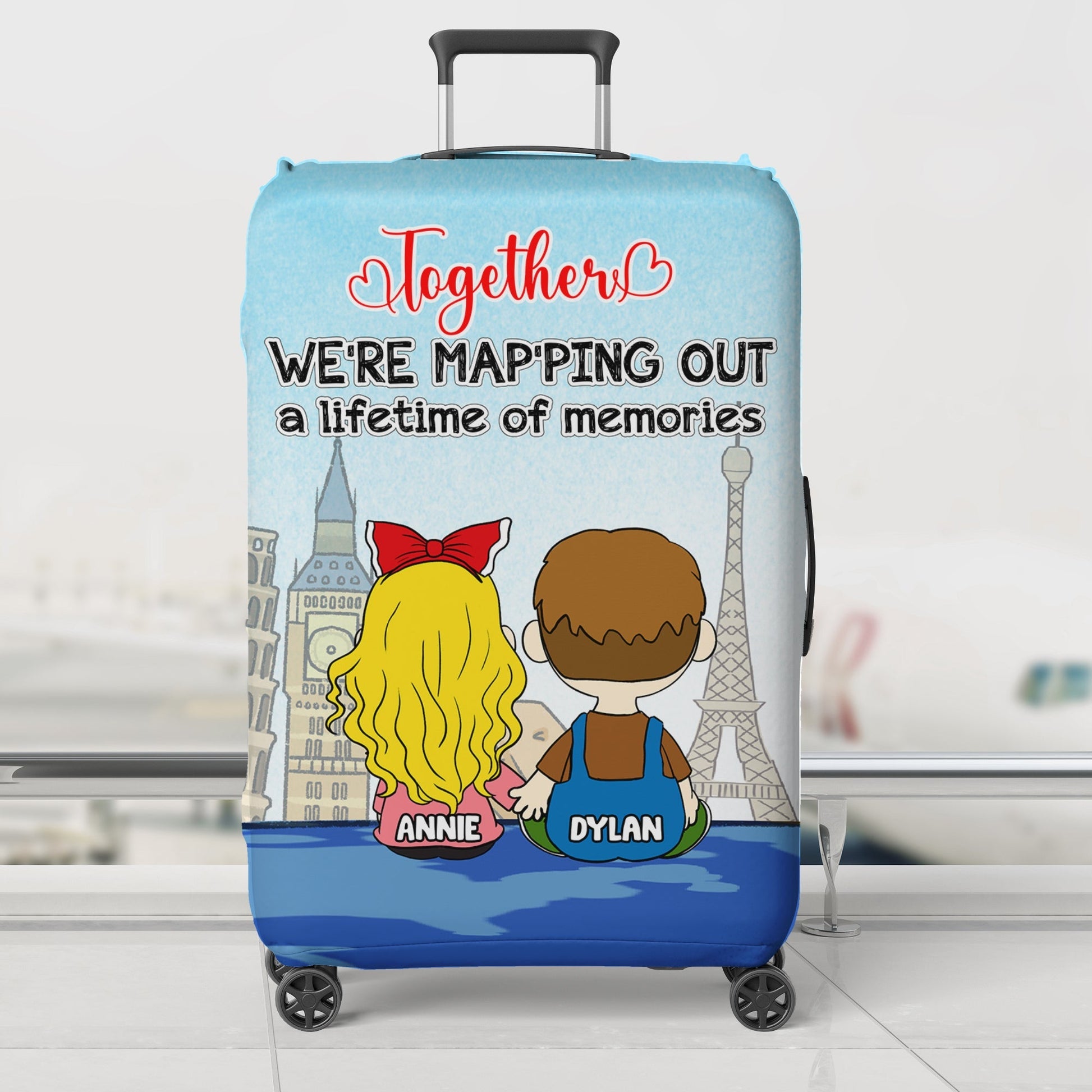 Personalized Luggage Cover for Couples - Together We're Mapping Out Memories Luggage Covers PopCulturePrints