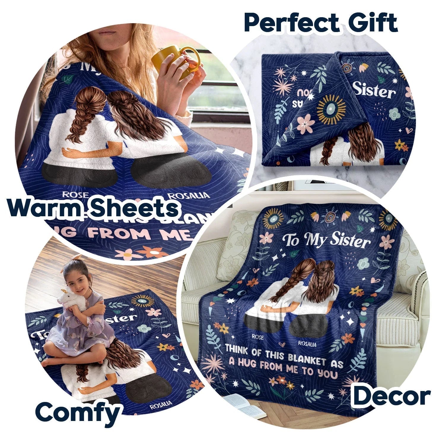Personalized Sister Blanket - Cozy Gift with Custom Names - Holiday Sentiment Blanket MagicInPrints