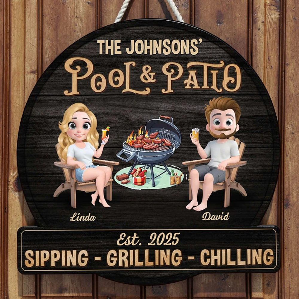 Personalized Wooden Patio Sign for Couples - Outdoor Grilling Decor Sign MagicInPrints