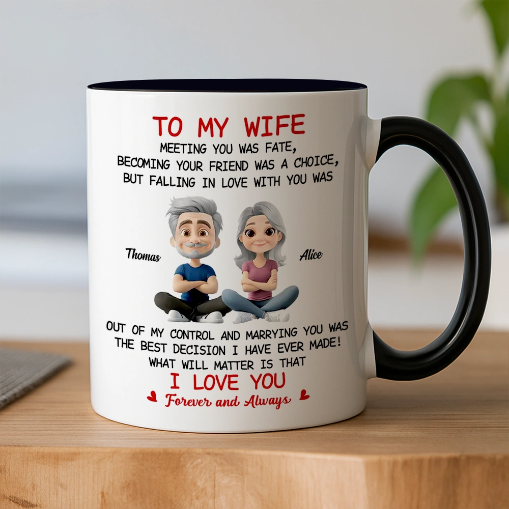 Personalized Wife Coffee Mug with Cute Couple Illustration - Anniversary Gift Cup MagicInPrints