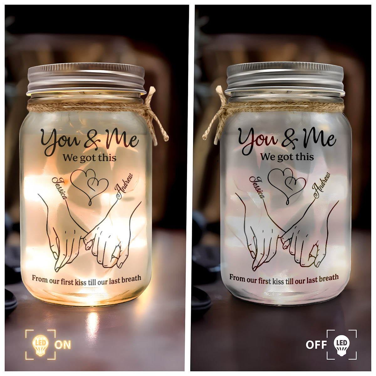 Personalized Romantic LED Mason Jar for Couples - Anniversary or Wedding Gift Lamp MagicInPrints