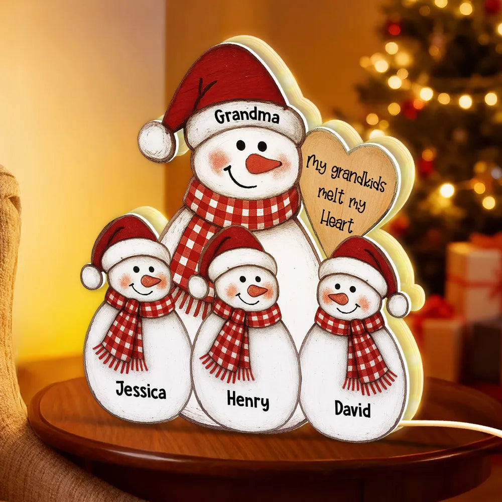Personalized Snowman Family Light for Grandma - Christmas Decoration Plaque MagicInPrints