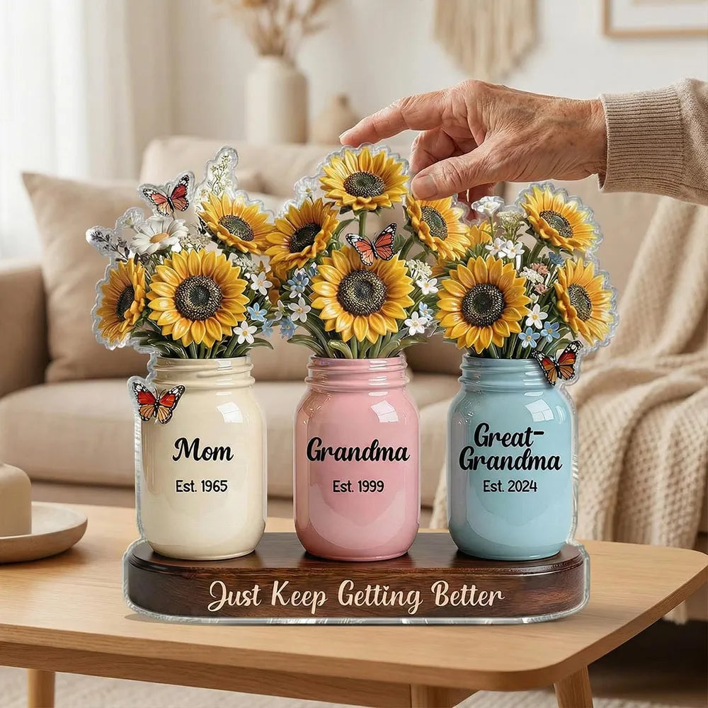 Personalized Floral Mason Jar Set for Mom, Grandma, Great-Grandma - Sentimental Gift Plaque MagicInPrints