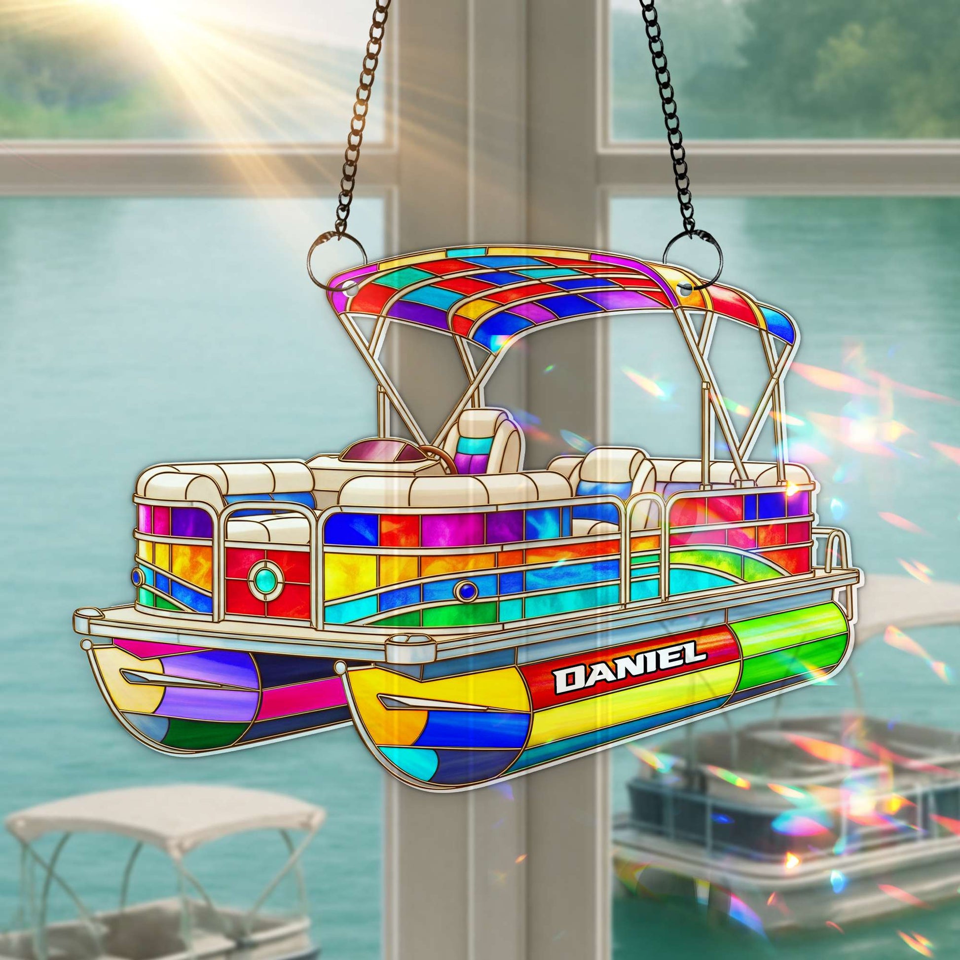 Colorful Pontoon Boat Suncatcher - Personalized Christmas Gifts For Pontoon Lovers Ornament MagicInPrints
