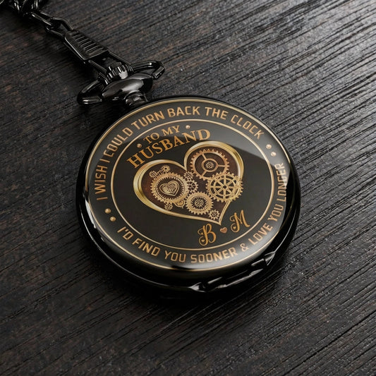 Engraved Pocket Watch for Husband with Heart Design - Sentimental Gift Watch MagicInPrints