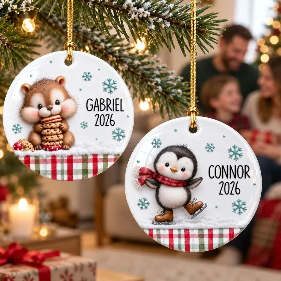 Personalized Ceramic Ornament Cute Woodland Animals Gift for Kids