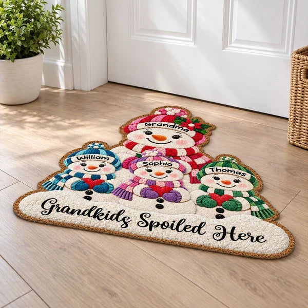 Personalized Snowman Shaped Doormat Gift for Grandma Christmas Decor