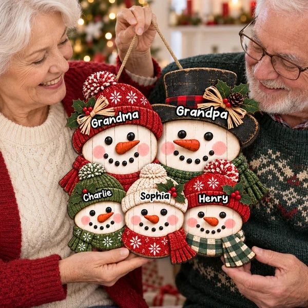 Personalized Wooden Snowman Sign for Grandma and Grandpa Holiday Decor
